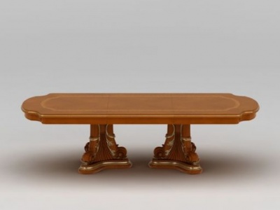 3d现代实木多人长餐桌模型