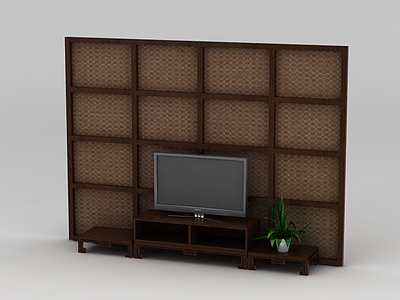 现代客厅电视柜背景墙模型3d模型
