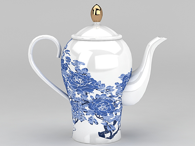 中式青花瓷茶壶模型3d模型