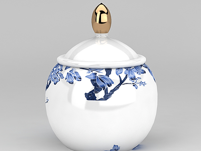 中式青花瓷糖罐模型