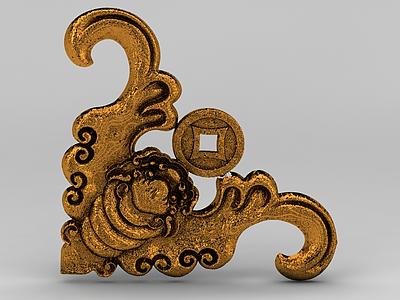 3d中式铜钱雕花饰品免费模型