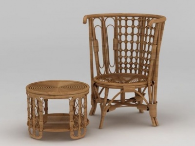 3d编织藤椅茶几组合模型