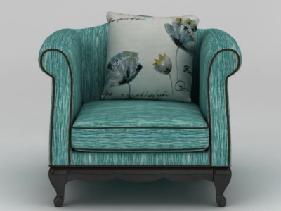 3d欧式蓝色布艺沙发椅模型