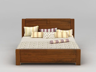 3d现代简约实木双人床模型