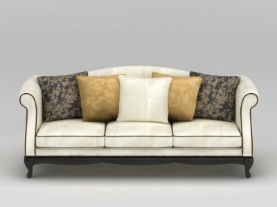 3d现代白色布艺三人沙发模型