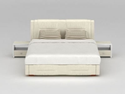 3d现代米白色实木双人床模型