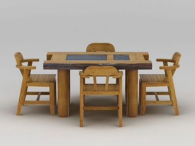 3d中式实木茶道桌椅套装模型