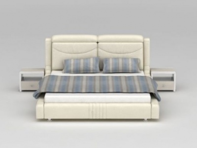 3d现代米色软包双人床模型