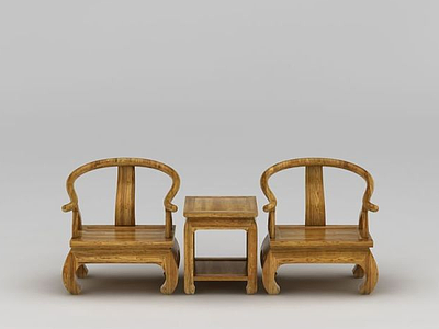 3d中式实木牛角桌椅套装模型
