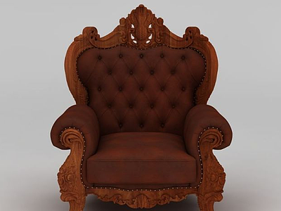 欧式软包皮质沙发椅模型