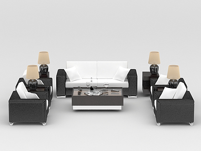 现代灰白拼色组合沙发模型