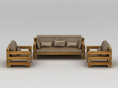3d现代实木组合沙发模型