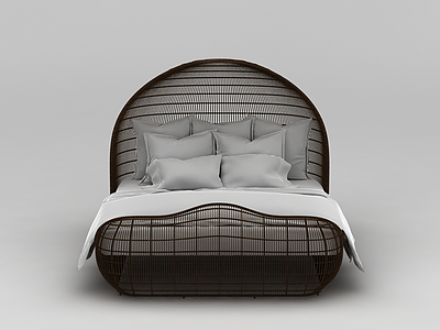 3d创意编织格子双人床免费模型