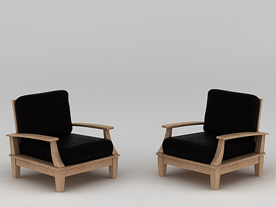 现代实木黑色单人沙发模型3d模型