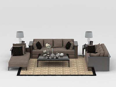 3d现代中式客厅组合沙发免费模型