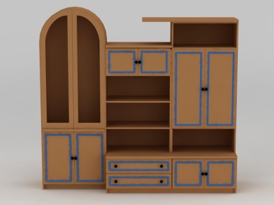 3d现代实木印花边柜储物柜模型