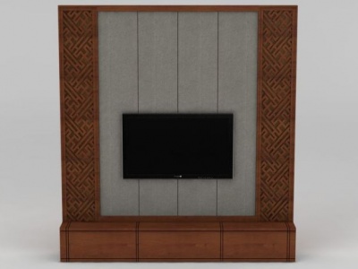 3d现代实木雕花电视柜模型