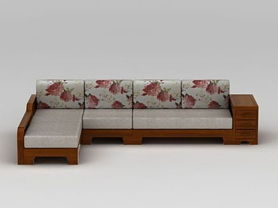 3d现代实木转角组合沙发模型
