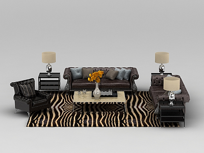 3d豪华欧式客厅沙发组合模型