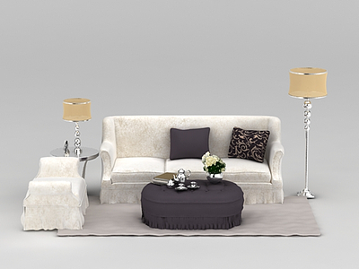 3d欧式高档印花布艺组合沙发免费模型
