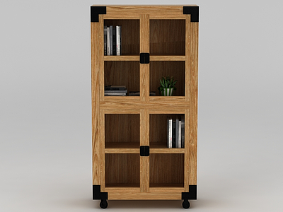 3d简约实木移动书柜模型