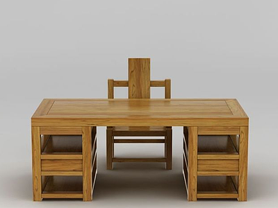 3d中式实木写字台桌椅组合模型