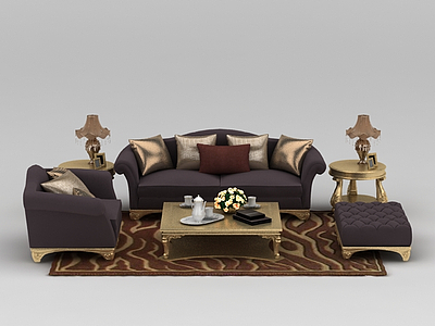 3d欧式紫色布艺组合沙发免费模型