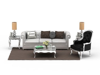 3d欧式家装沙发茶几组合免费模型