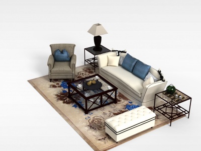 欧式浅灰色布艺组合沙发模型3d模型