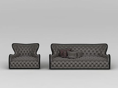 3d美式灰色软包布艺沙发模型