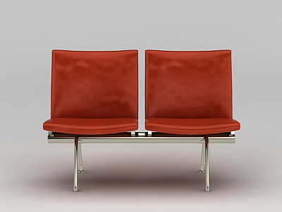 现代橘色双人休闲椅模型