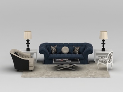欧式软包布艺组合沙发模型