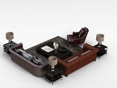 欧式软包沙发茶几组合模型3d模型