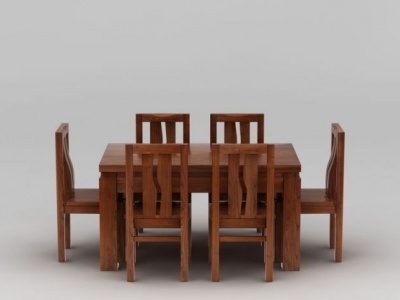 3d现代白蜡木餐桌餐椅组合模型