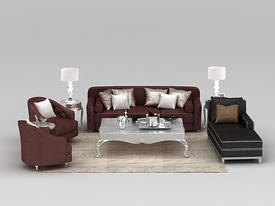 欧式红色组合沙发模型3d模型