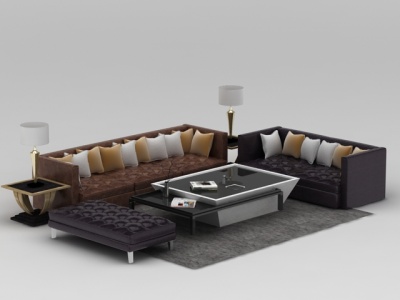 3d现代软包布艺组合沙发模型