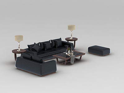 3d现代欧式真皮沙发组合模型