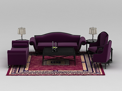 3d紫色欧式沙发茶几免费模型