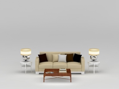 现代布艺多人沙发茶几组合模型3d模型