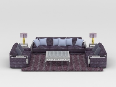 欧式紫色布艺沙发茶几组合模型3d模型