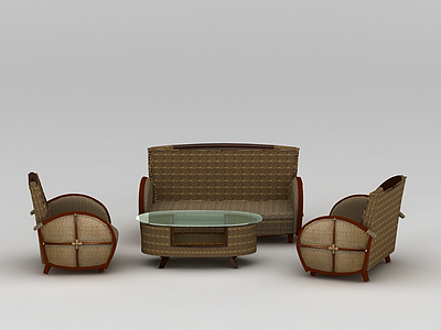 3d藤编沙发茶几组合免费模型