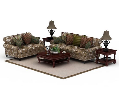 现代印花布艺组合沙发模型3d模型