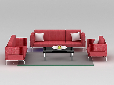 3d西瓜红现代布艺沙发组合模型