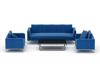 3d蓝色现代布艺沙发组合模型