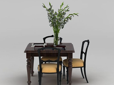 中式实木桌椅组合模型