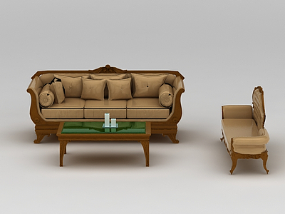 3d豪华实木欧式沙发组合模型