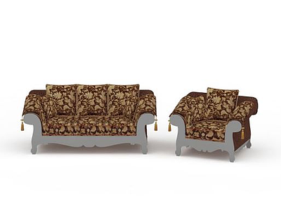 欧式软包布艺沙发组合模型3d模型