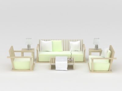 欧式实木沙发茶几组合模型
