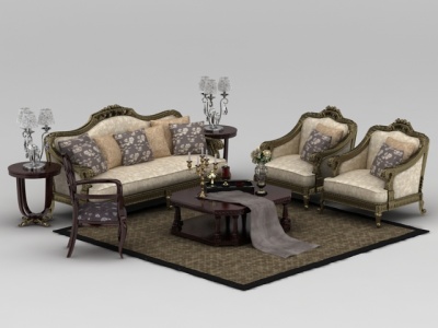 3d欧式精品印花布艺组合沙发模型