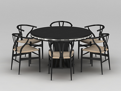 3d圆形大餐桌餐椅组合模型